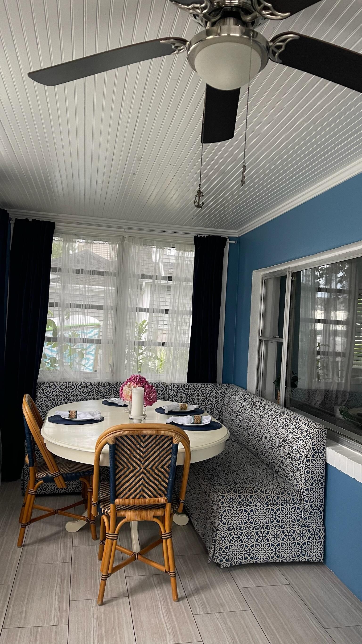 Sleeping porch eating (and game playing) area