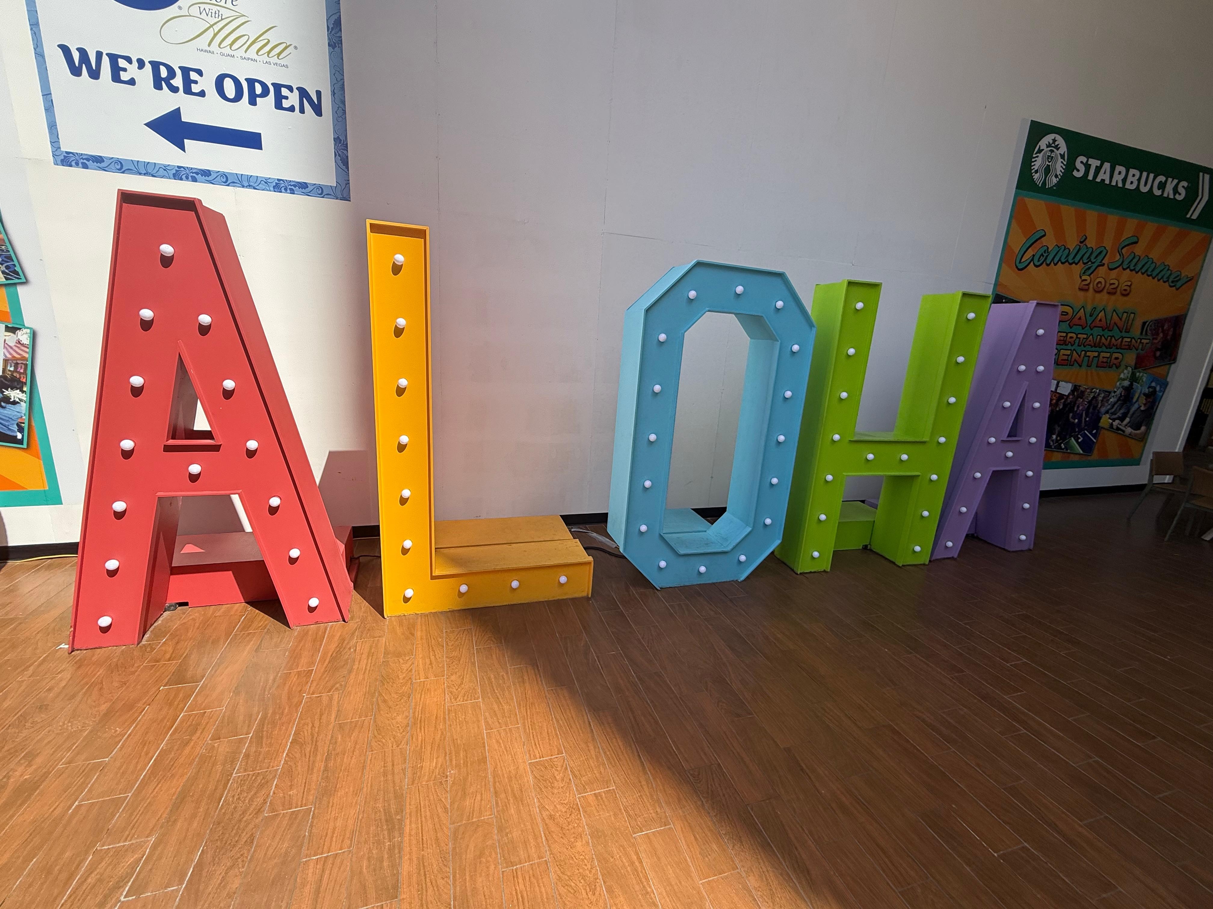 The Aloha sign in the lobby