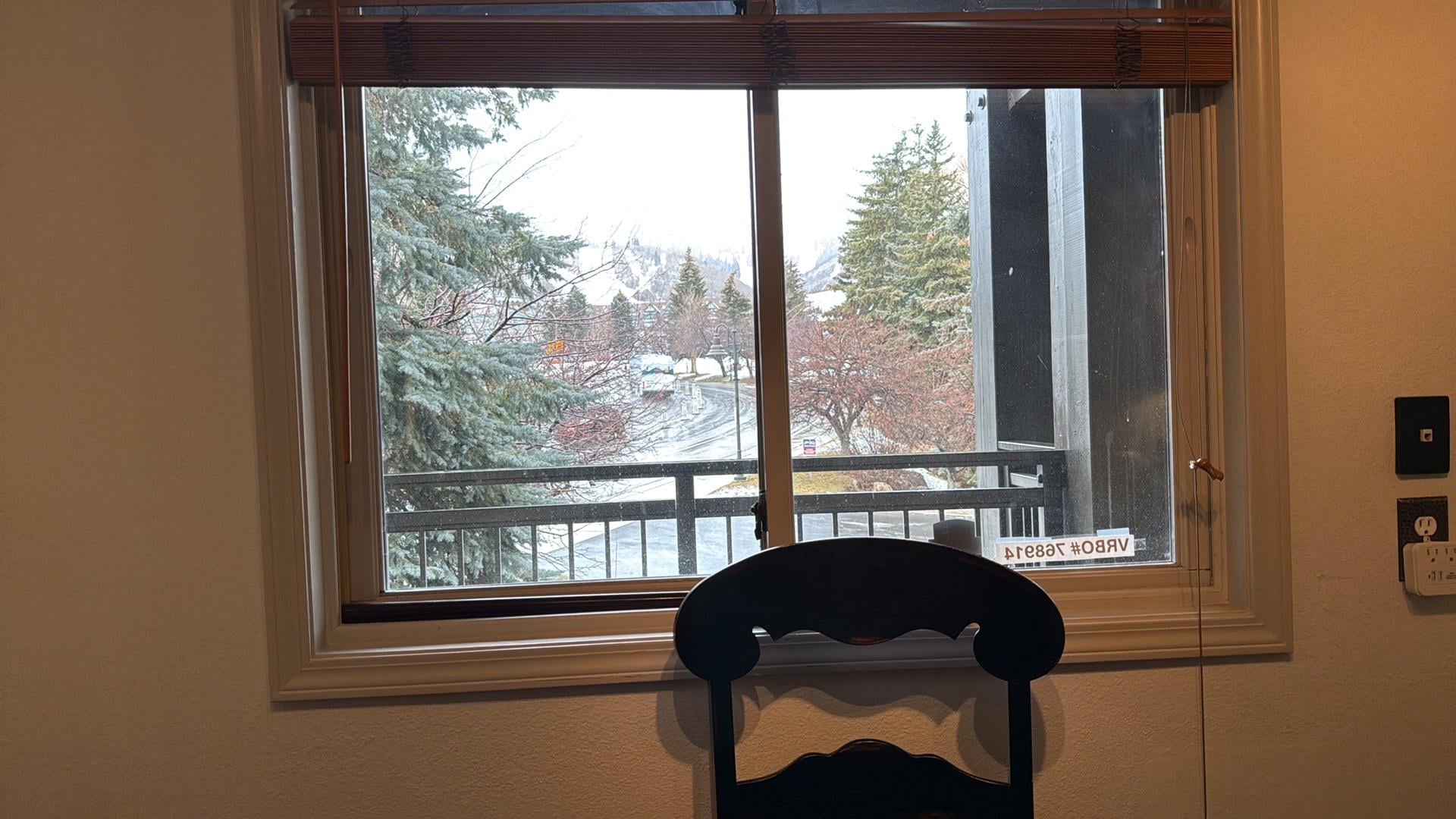 Out the dining room window.