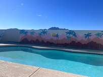 We really like the mural behind the pool. The jacuzzi was delightful.