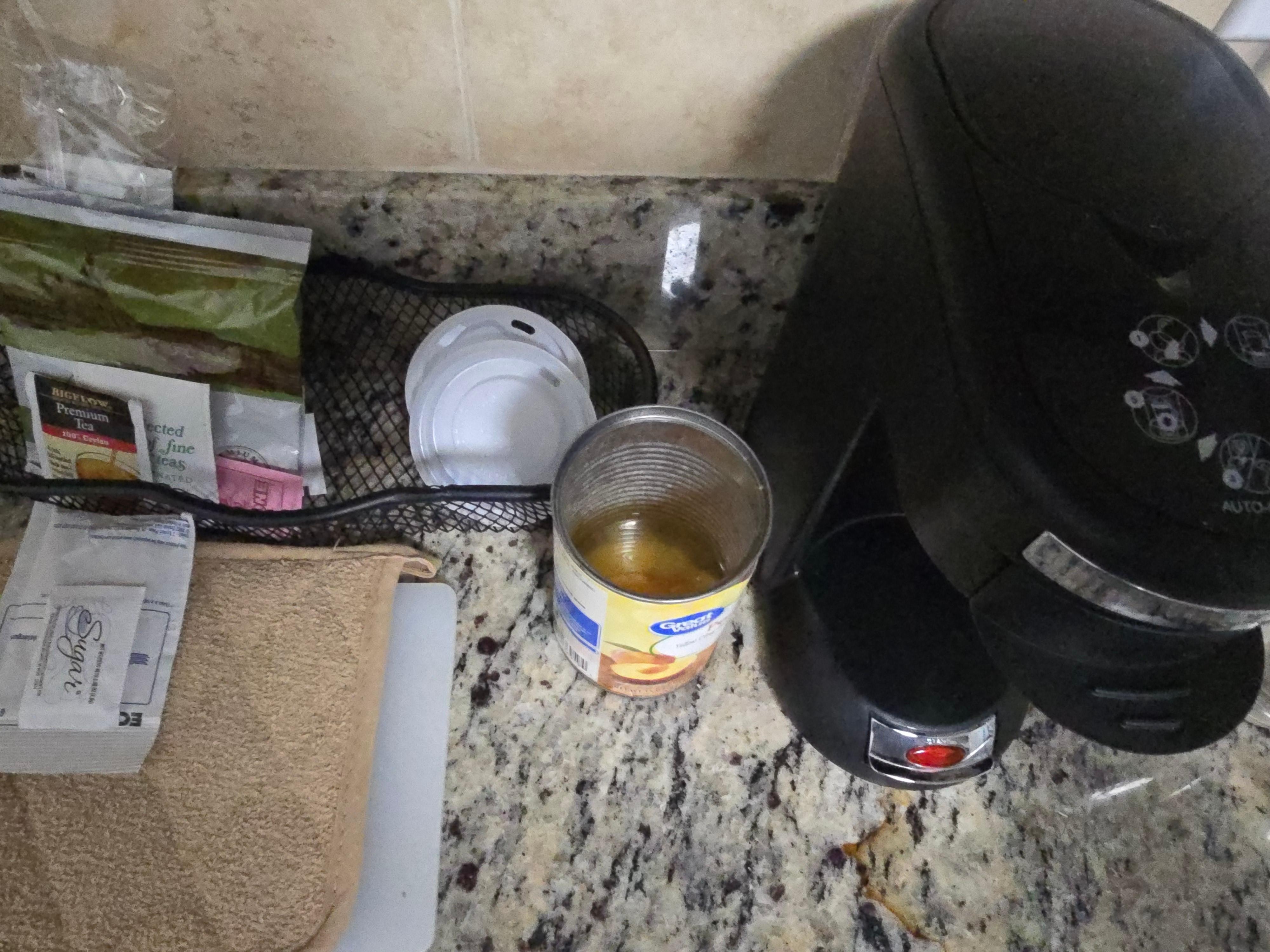 Pear can juice left stuck to the counter
