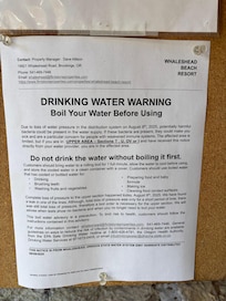 Notice to not use water - we were not told about this - so fortunate we stumbled upon it!