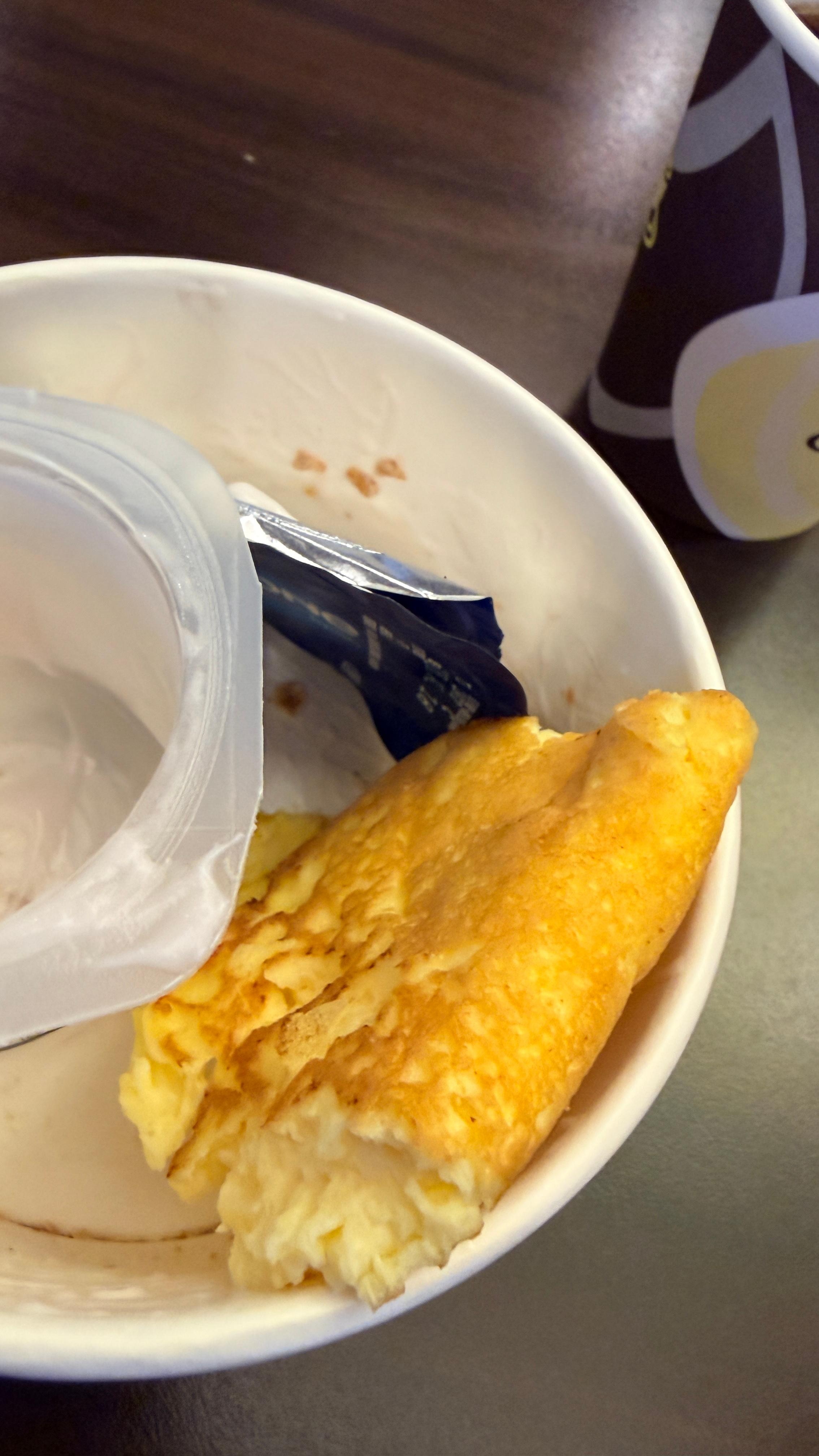 inedible egg thing. Lukewarm outside icy cold inside yum yum