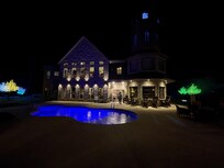 Exterior in the evening.