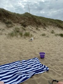 Strand ca 400 Meter weg. Strandhandtücher werden gestellt.