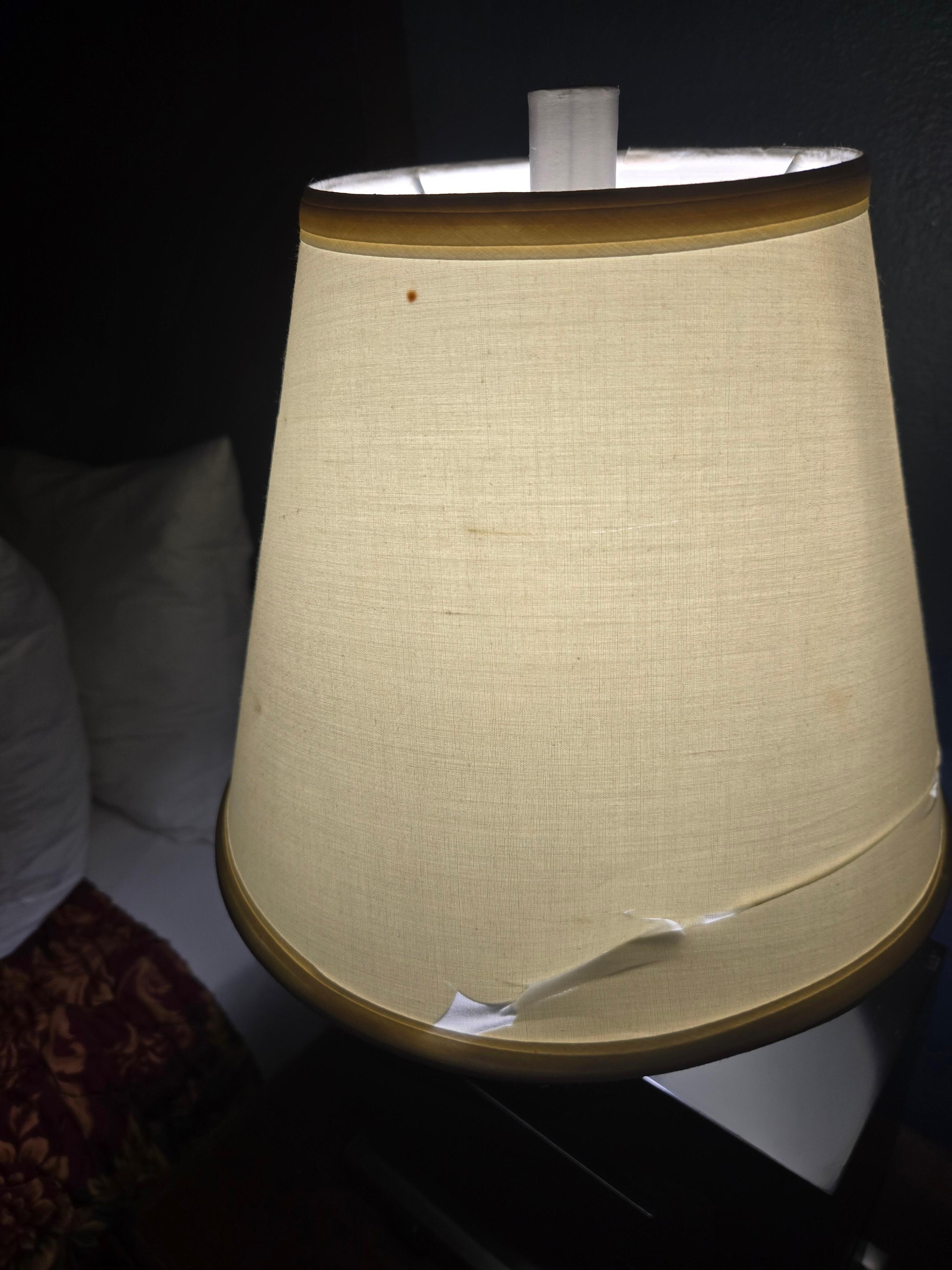 Lamp shade looks like it has been through some hard times