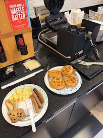 Breakfast is served from 6am-10am. You get to make fresh waffles.