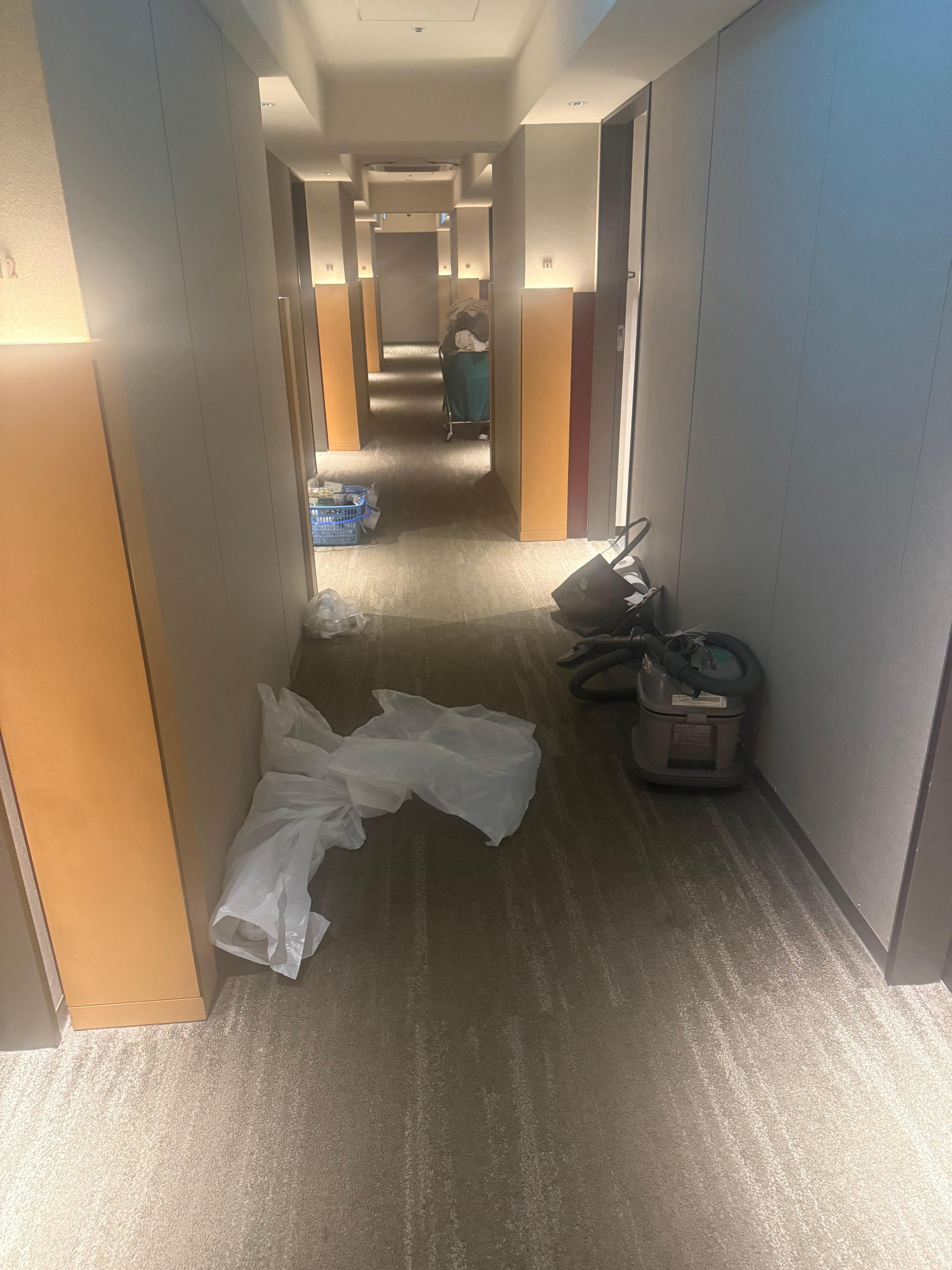 Dirty laundry in hallway