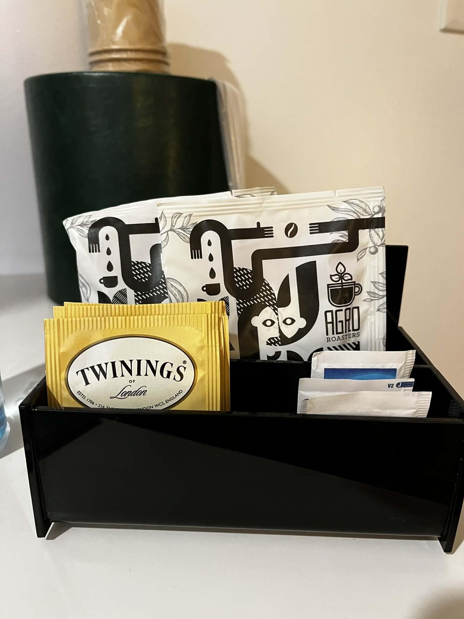 Coffee and tea are provided at room