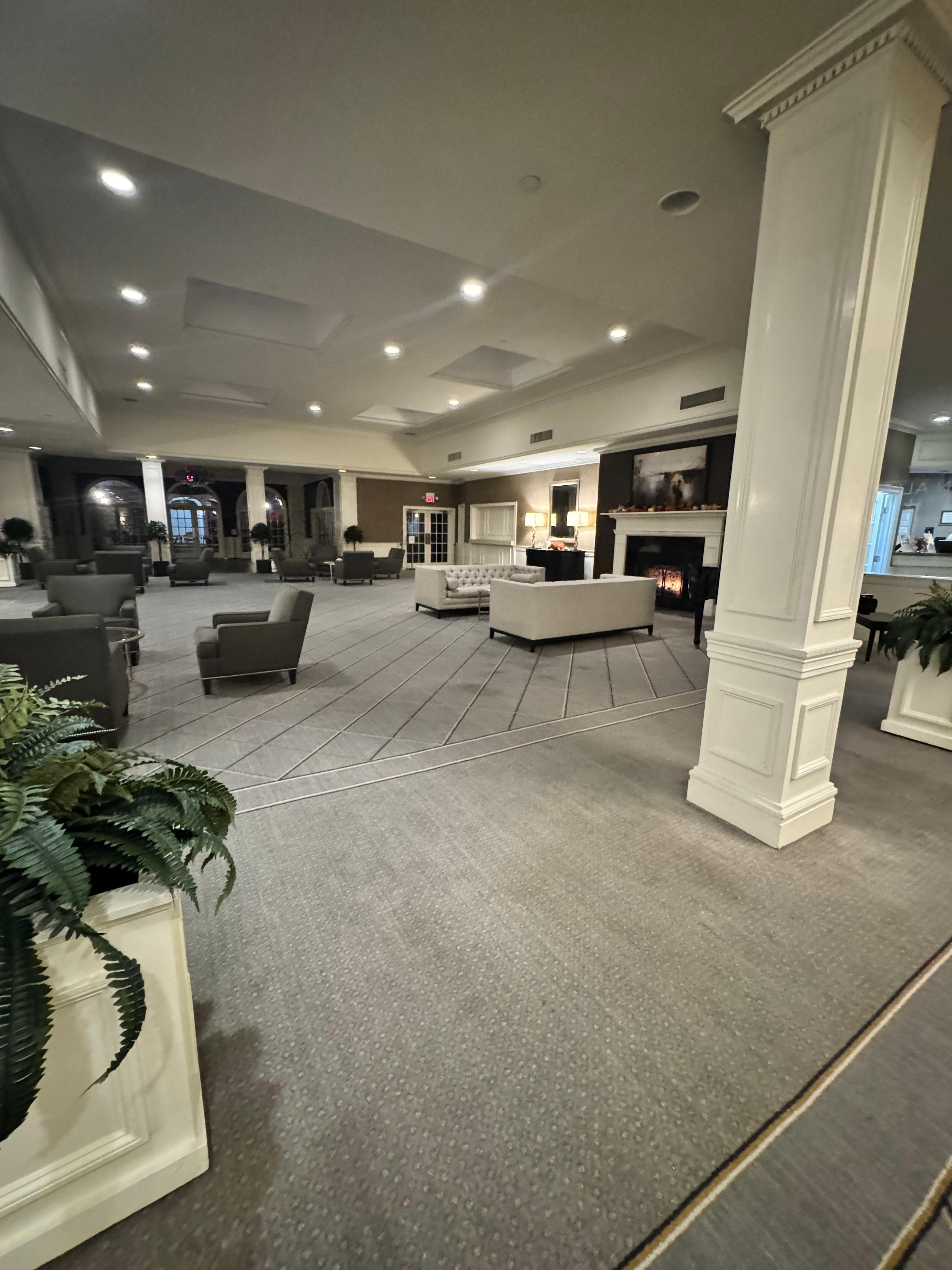 The lobby… places to sit and relax and a fireplace! 