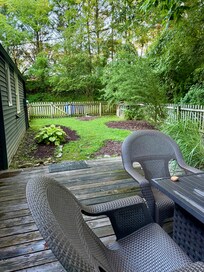 Backyard deck for dining and grilling.