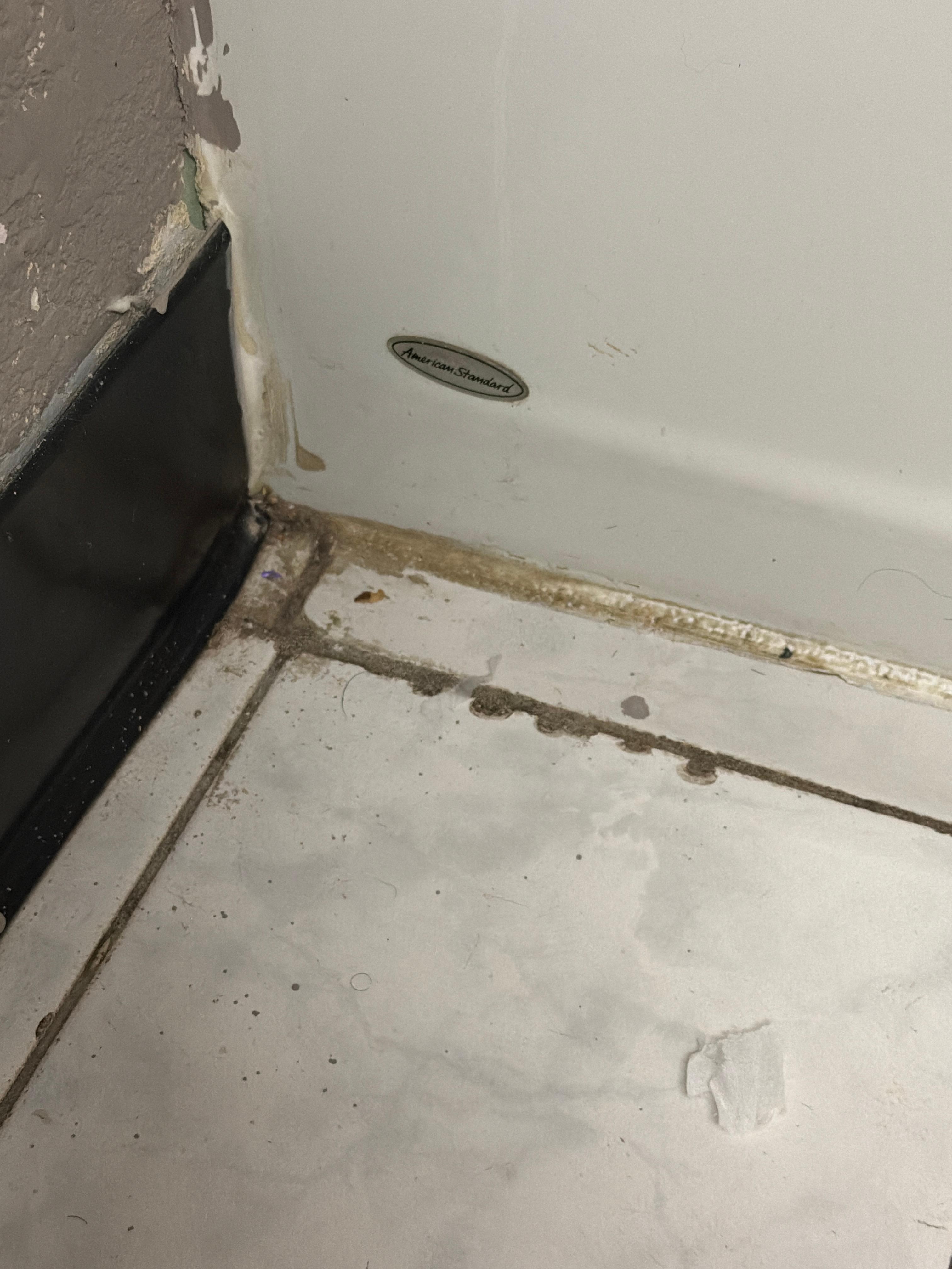 Corner of bathroom tile floor. 