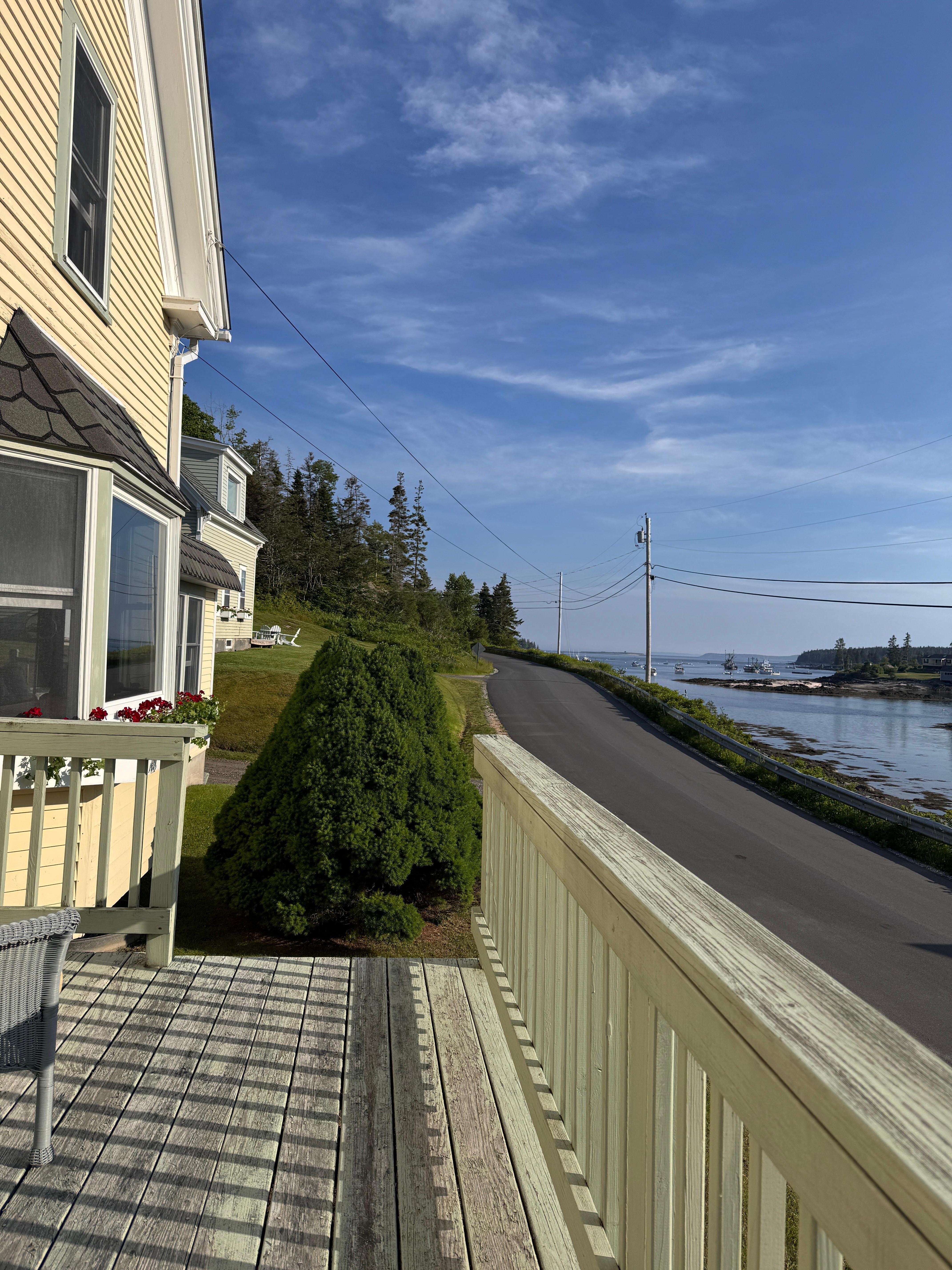 On the front deck.