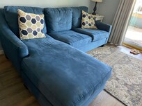 Super comfortable furnishings, including this couch, we slept in very comfy bed upstairs to see the ocean from the slider.