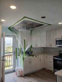 repairman cut damaged/moldy ceiling out, left a fan blowing overnight to dry it out, then replaced the drywall next day