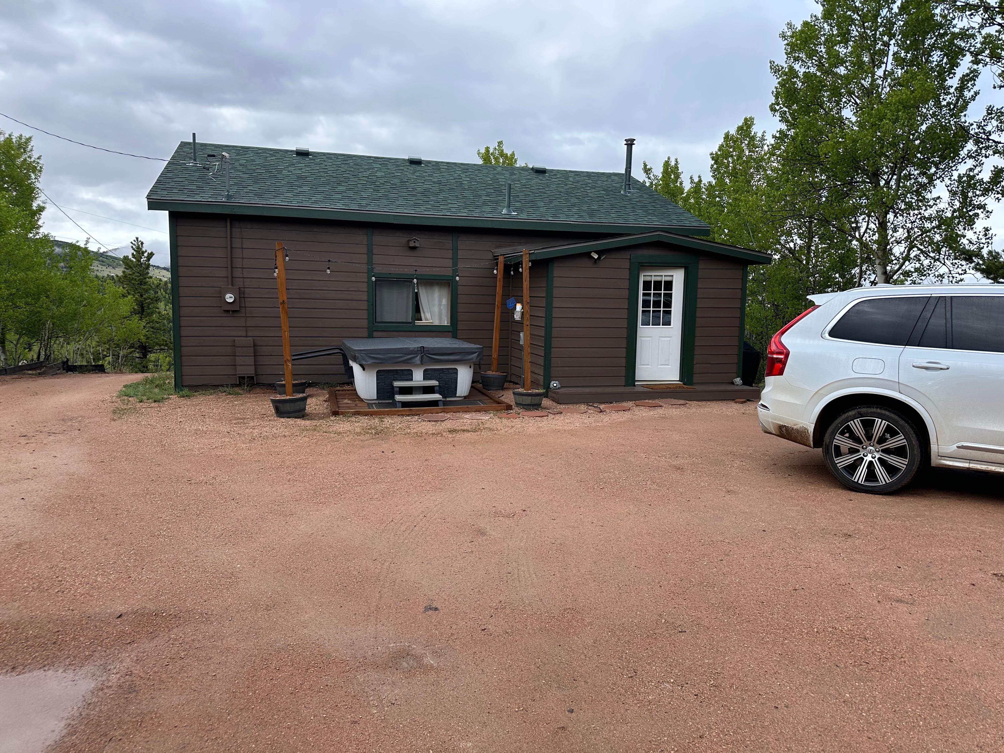 Hot tub and parking area