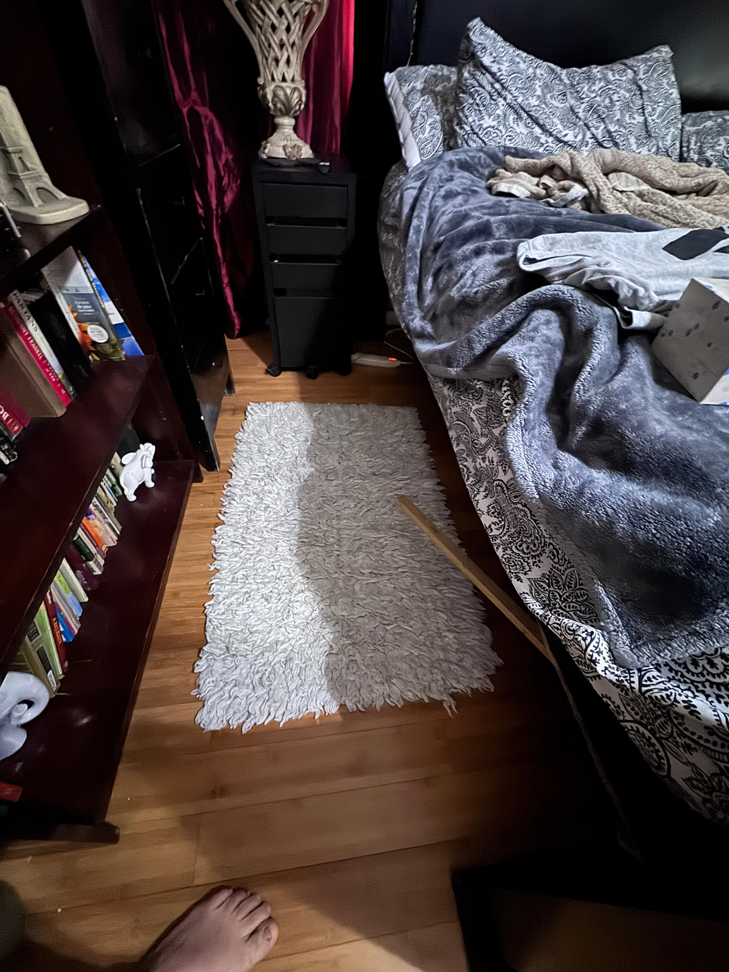 Do you see the broken boxspring with the wood hanging out?