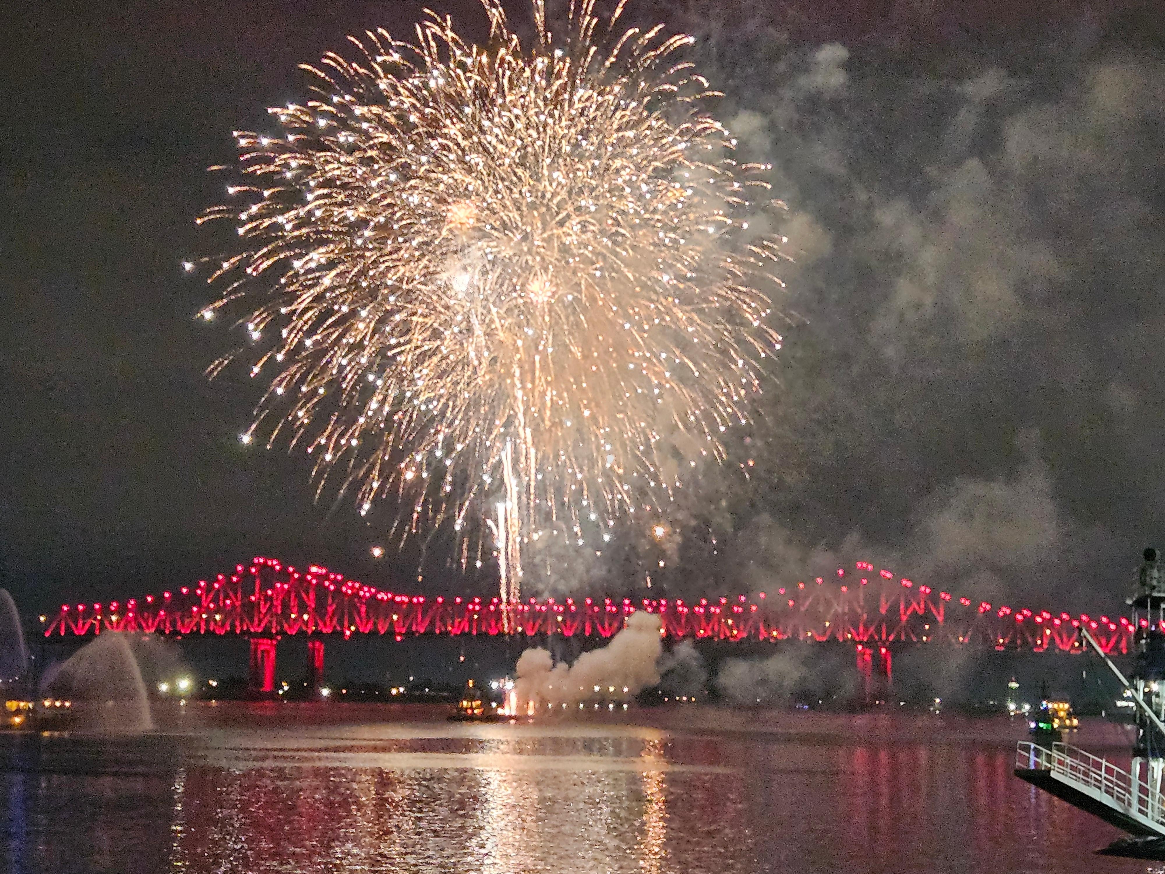 Fireworks over the Mississippi.