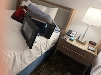 There is no outlet available near the microwave so we had to use the only one we could find on the nightstand