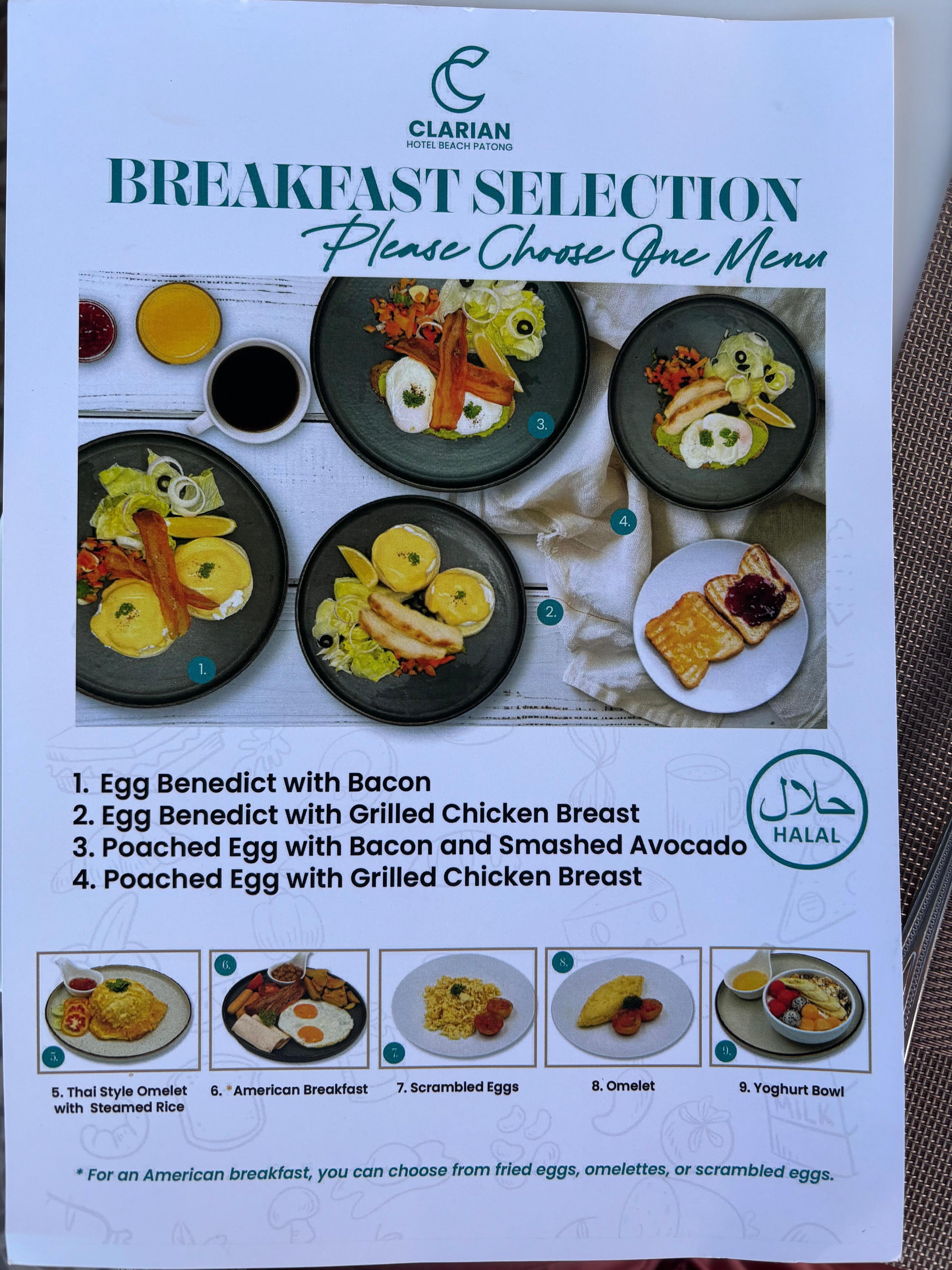The selection off the breakfast menu.