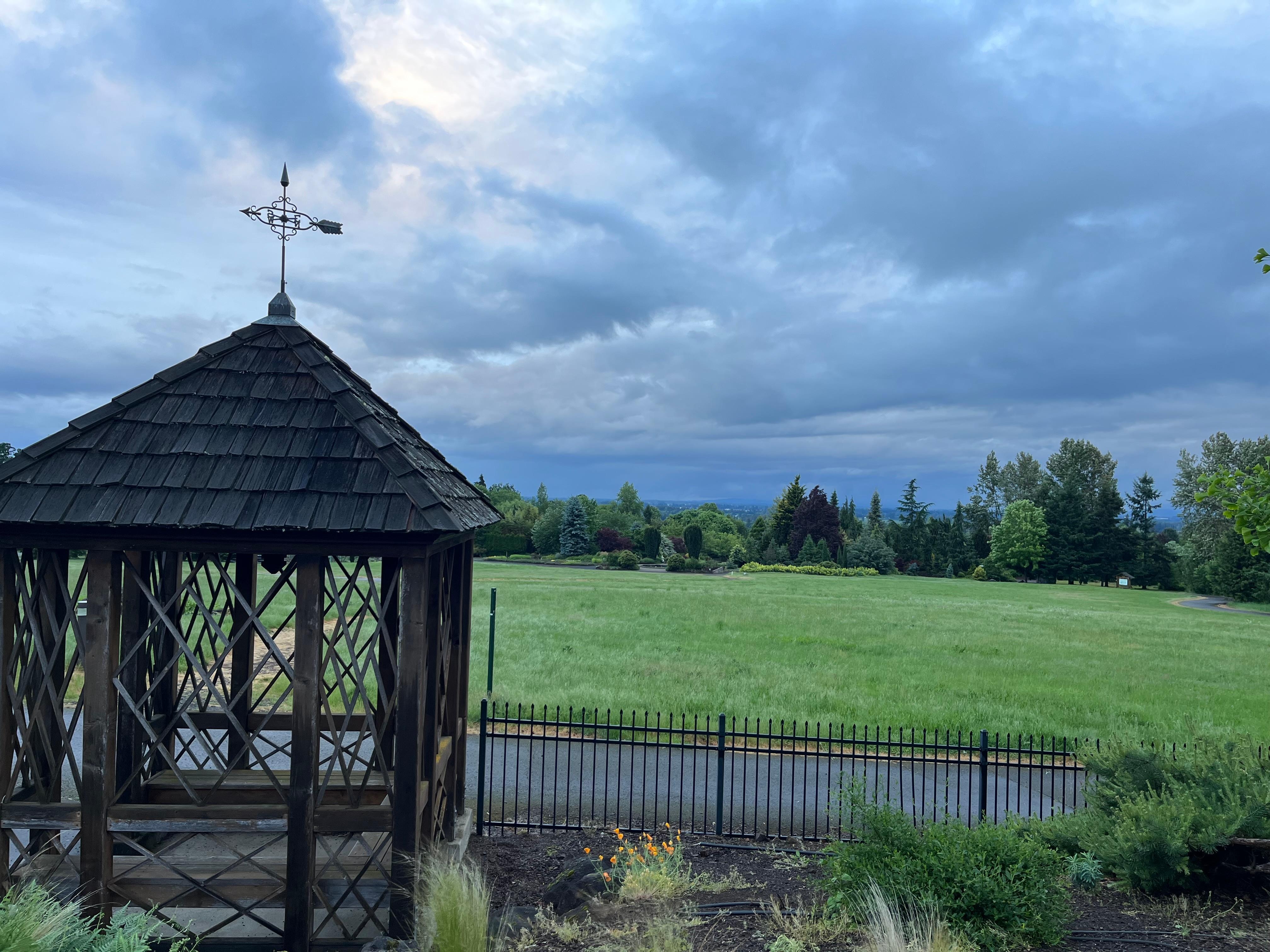 The view from the entrance to the gardens from the resort. 