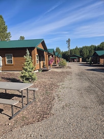 All the cabins had beautiful flowers and some had picnic tables