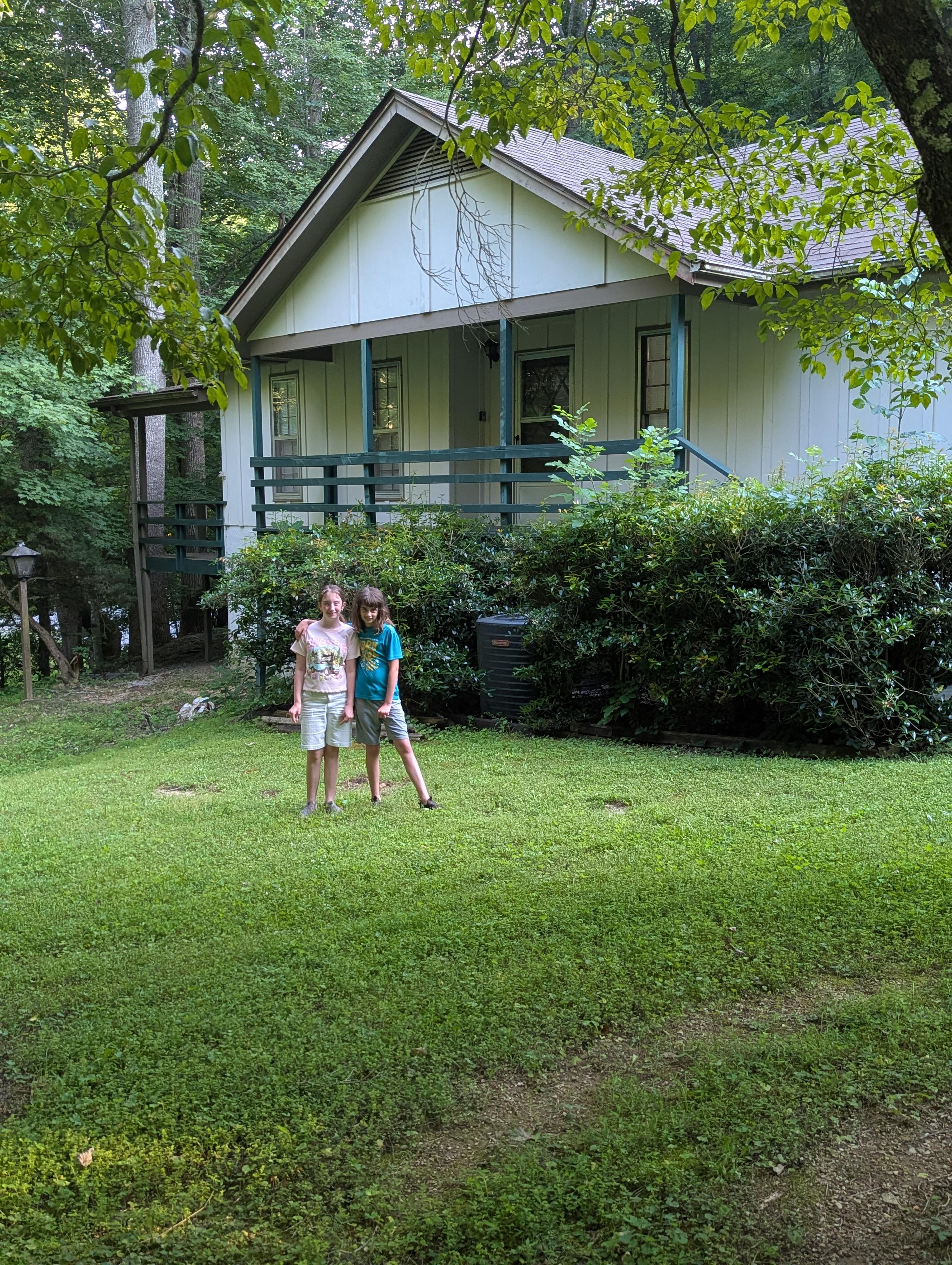 Our girls at the front of the cabin