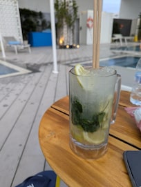 By the rooftop pool