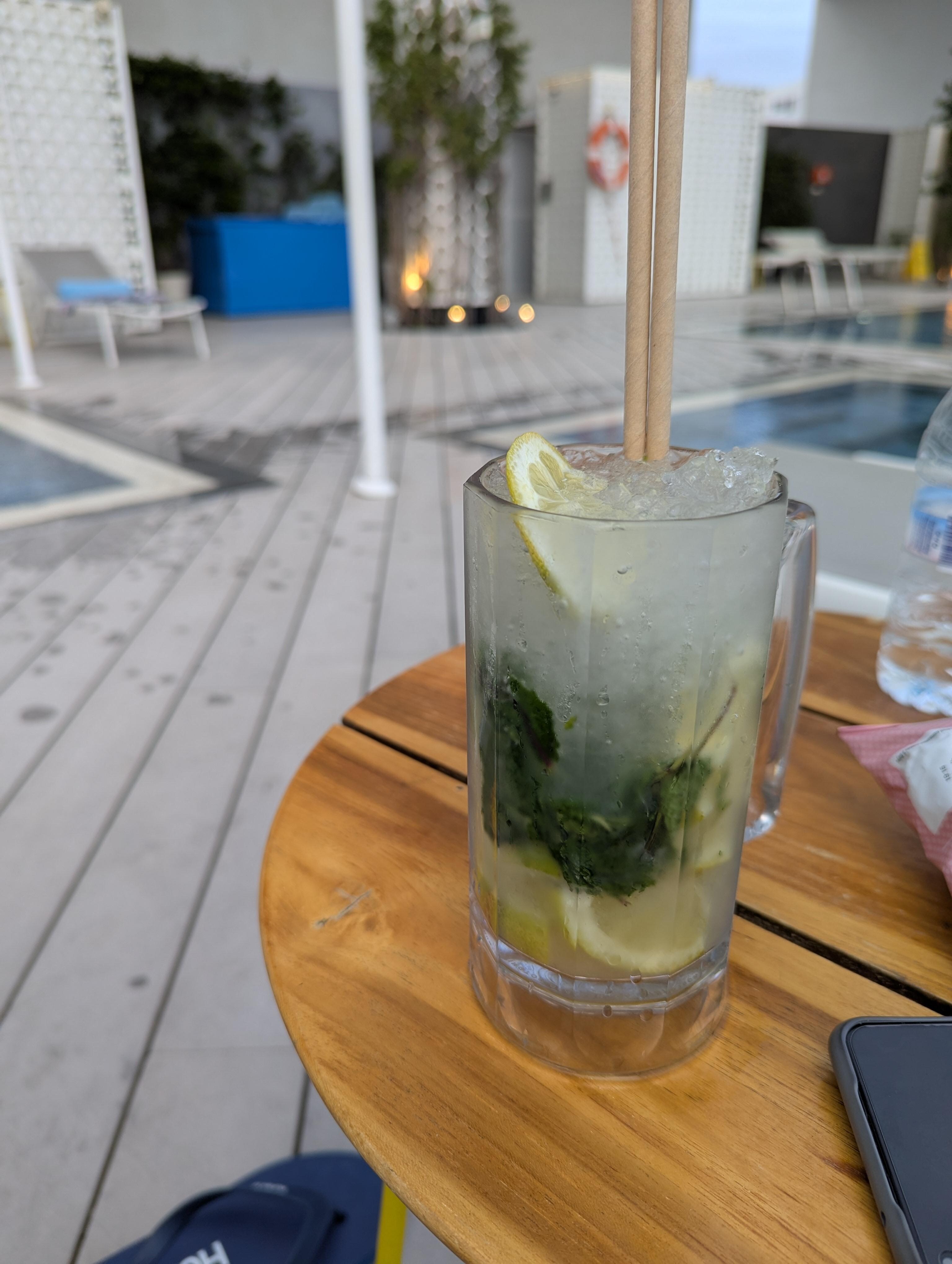 By the rooftop pool