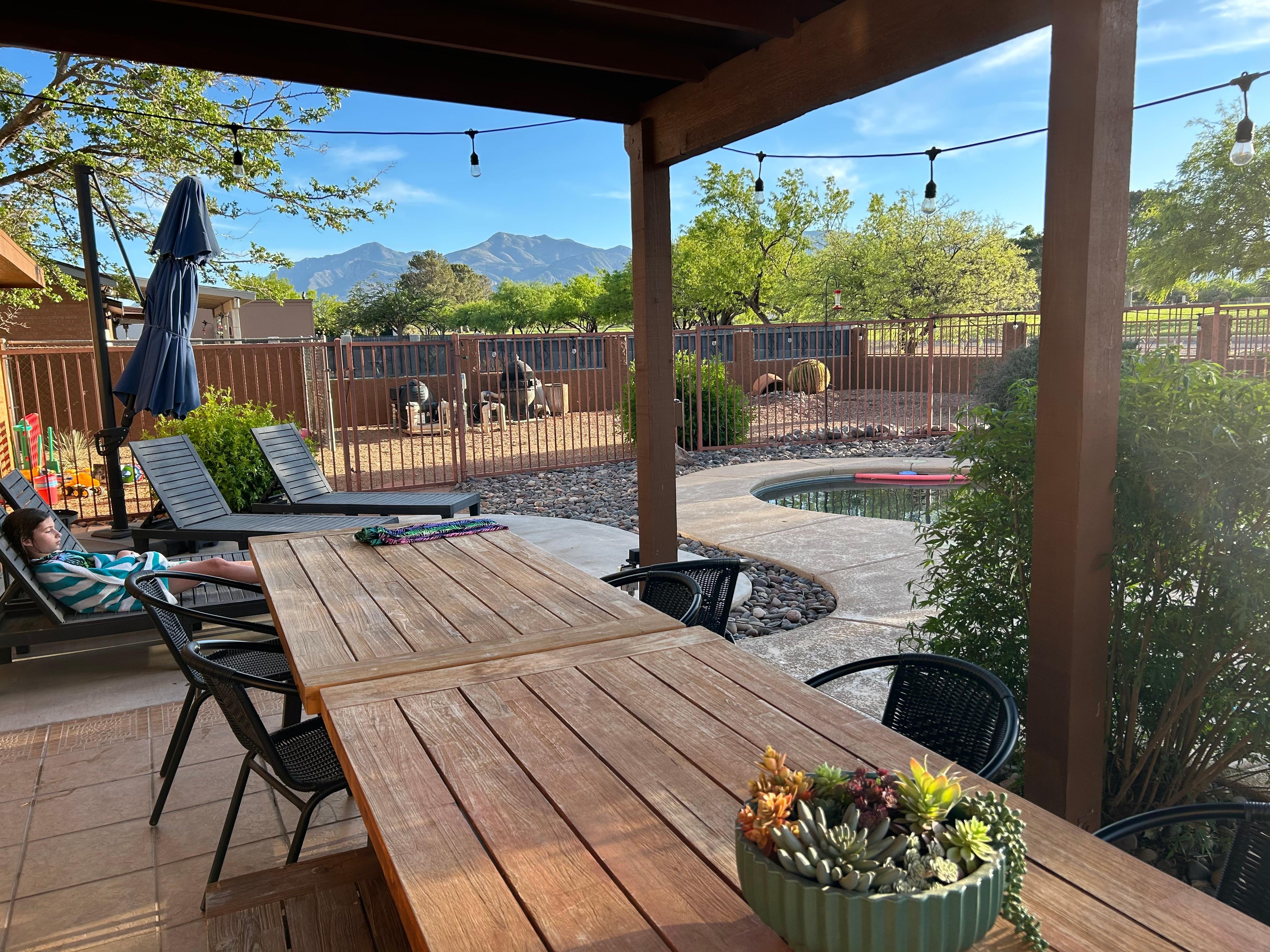 Large eating space with propane grill