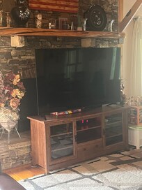 TV blocks fireplace.