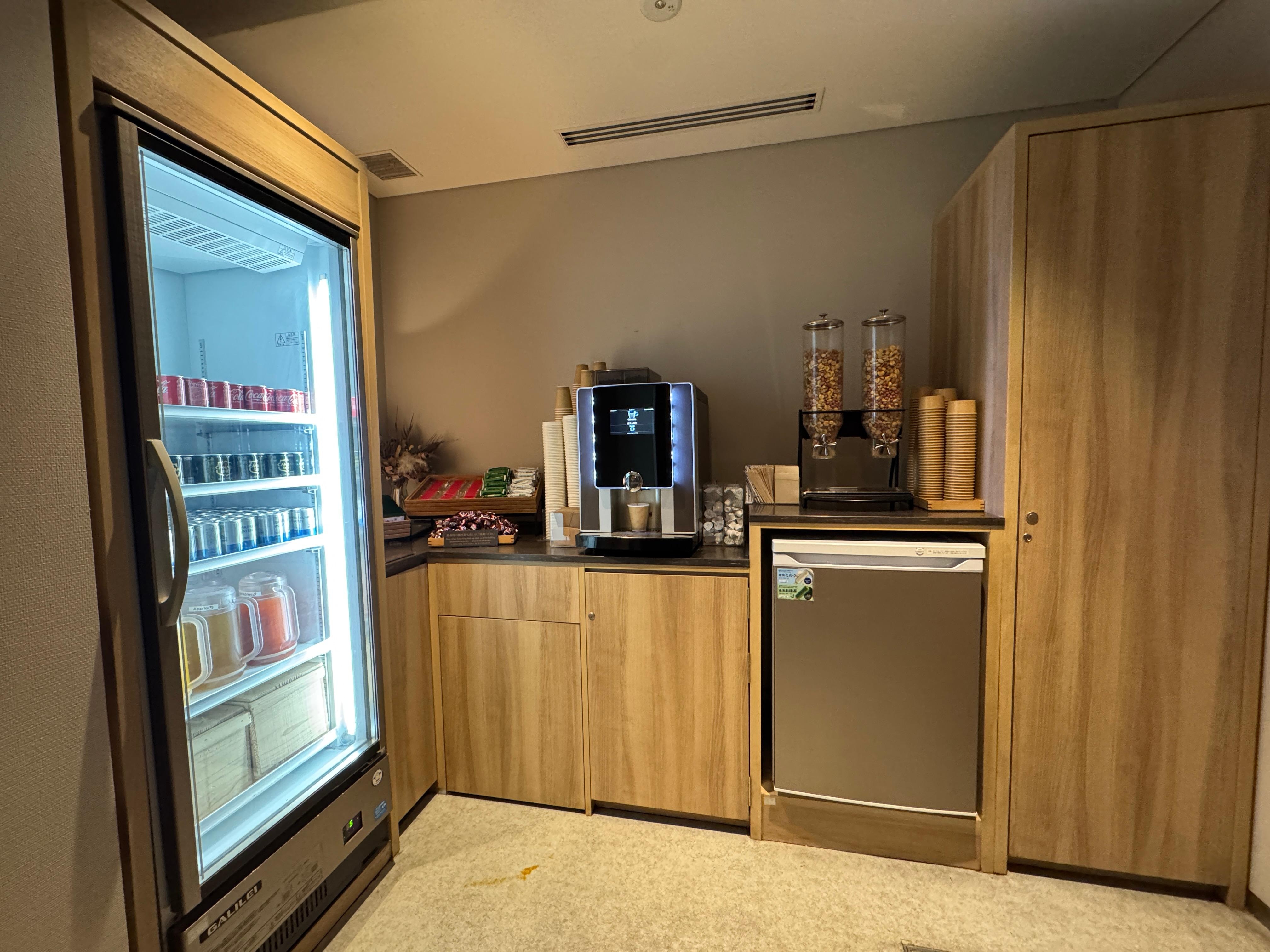 Plenty of snacks including coffee,sodas and teas.