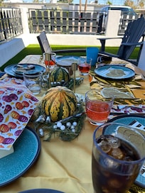 Lovely outdoor patio where my adult children and I enjoyed Thanksgiving together.