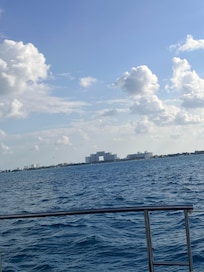 The hotel view from afar coming from another island.