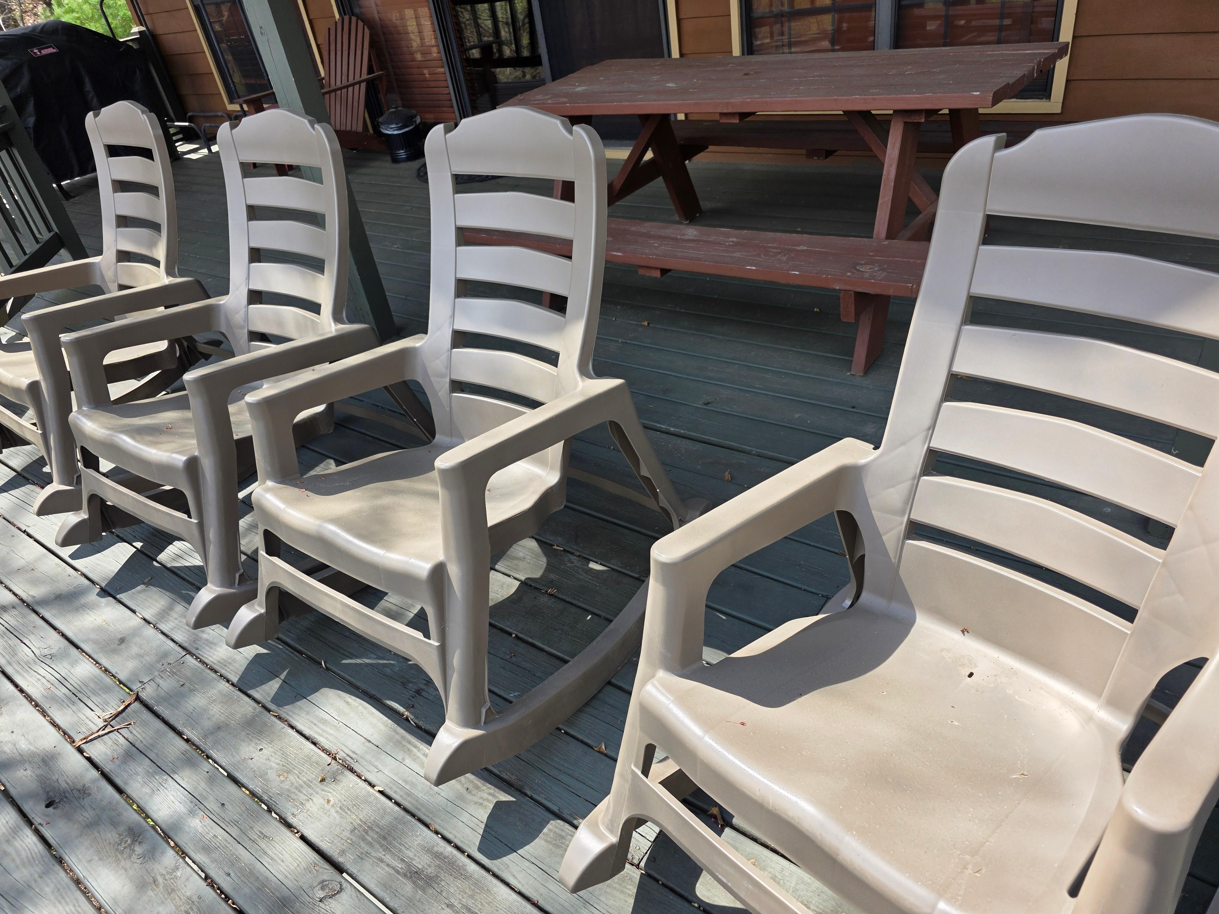 chairs, tables, picnic table covred in mold & dirt. We scrubbed and covered in blankets to sit