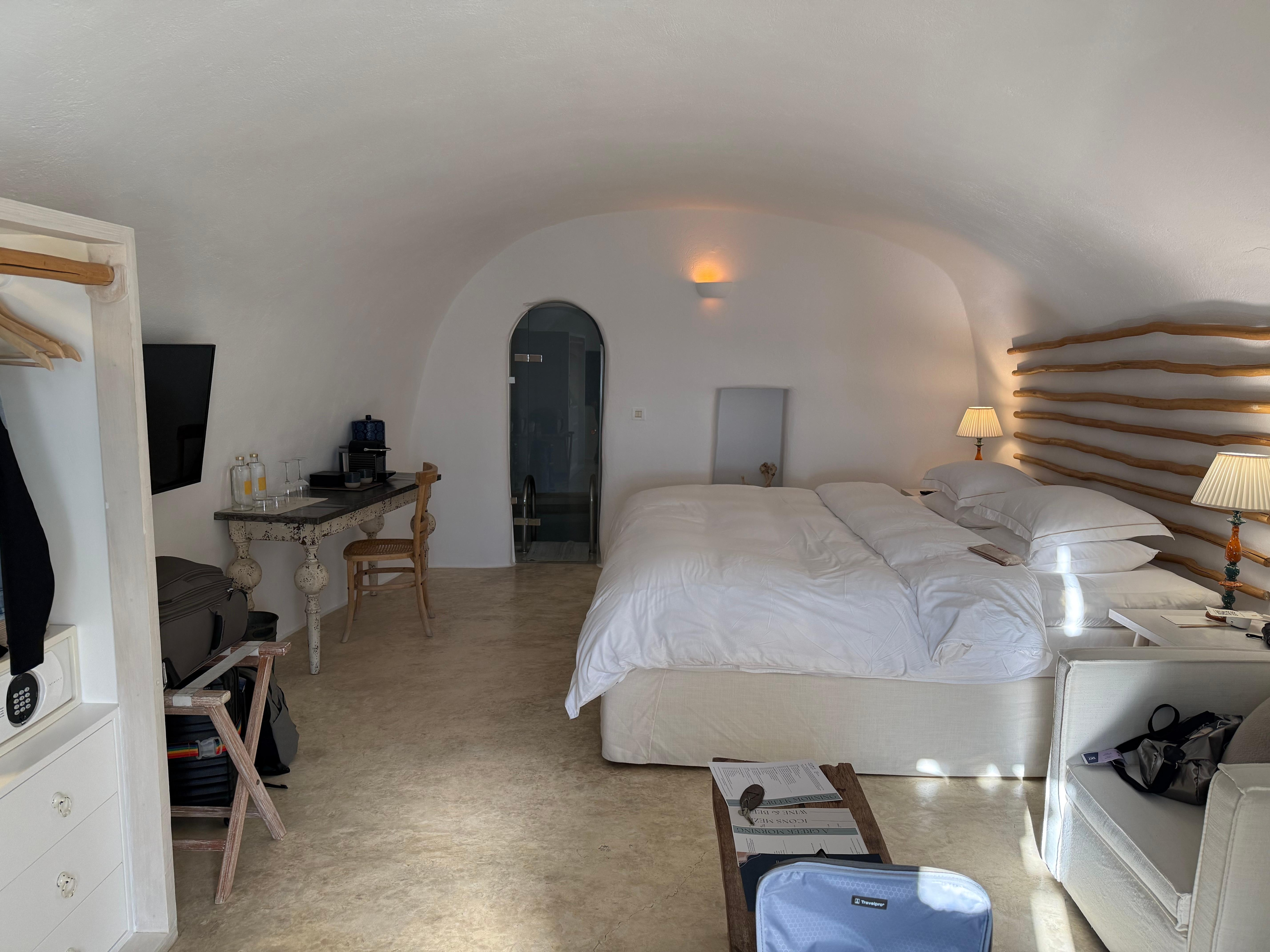 Our cave room with a spa.  Beautiful bathroom. 