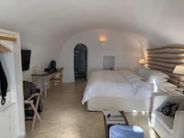 Our cave room with a spa. Beautiful bathroom.