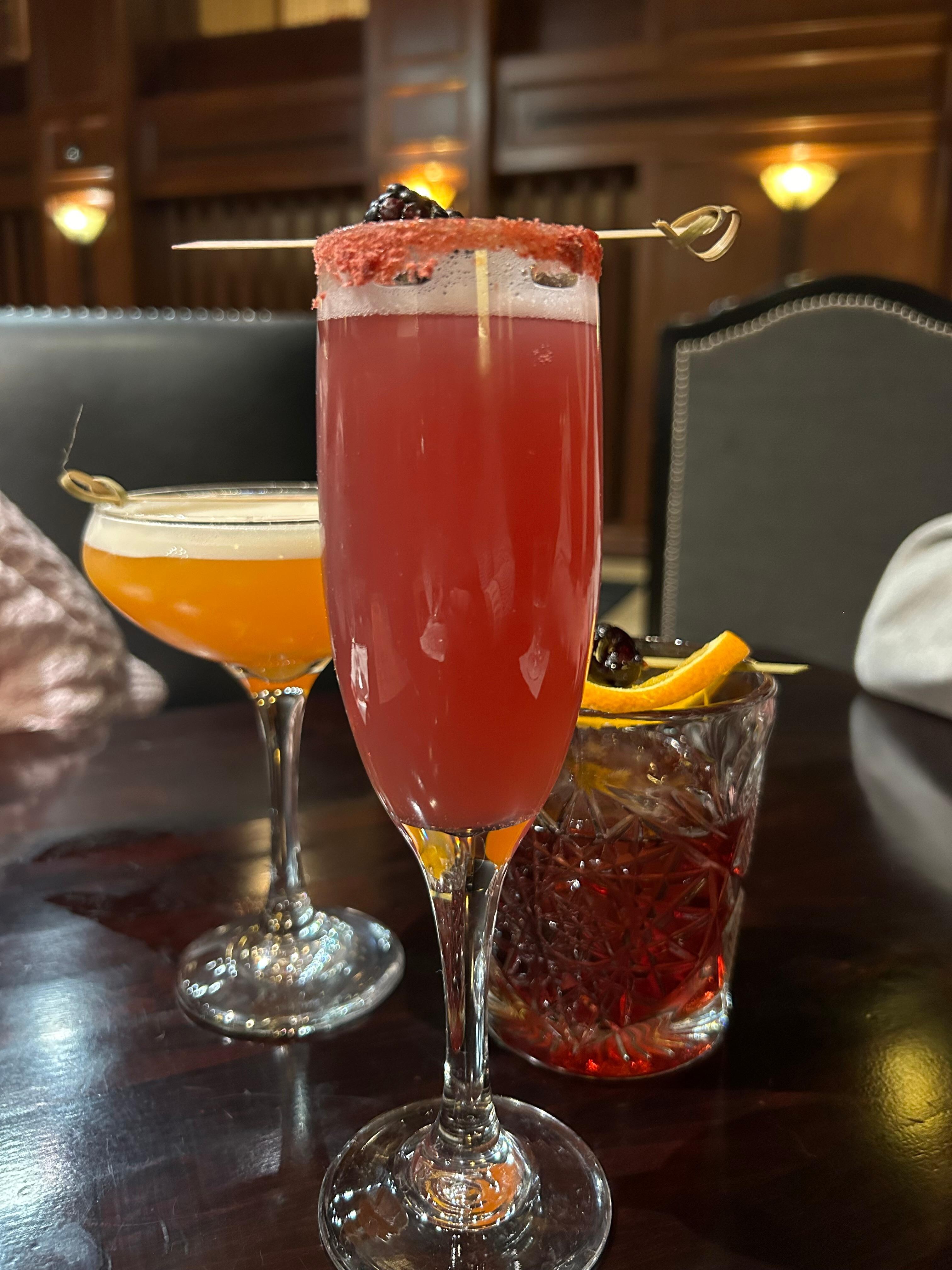 Cocktails in lounge with stunning views of mountains 