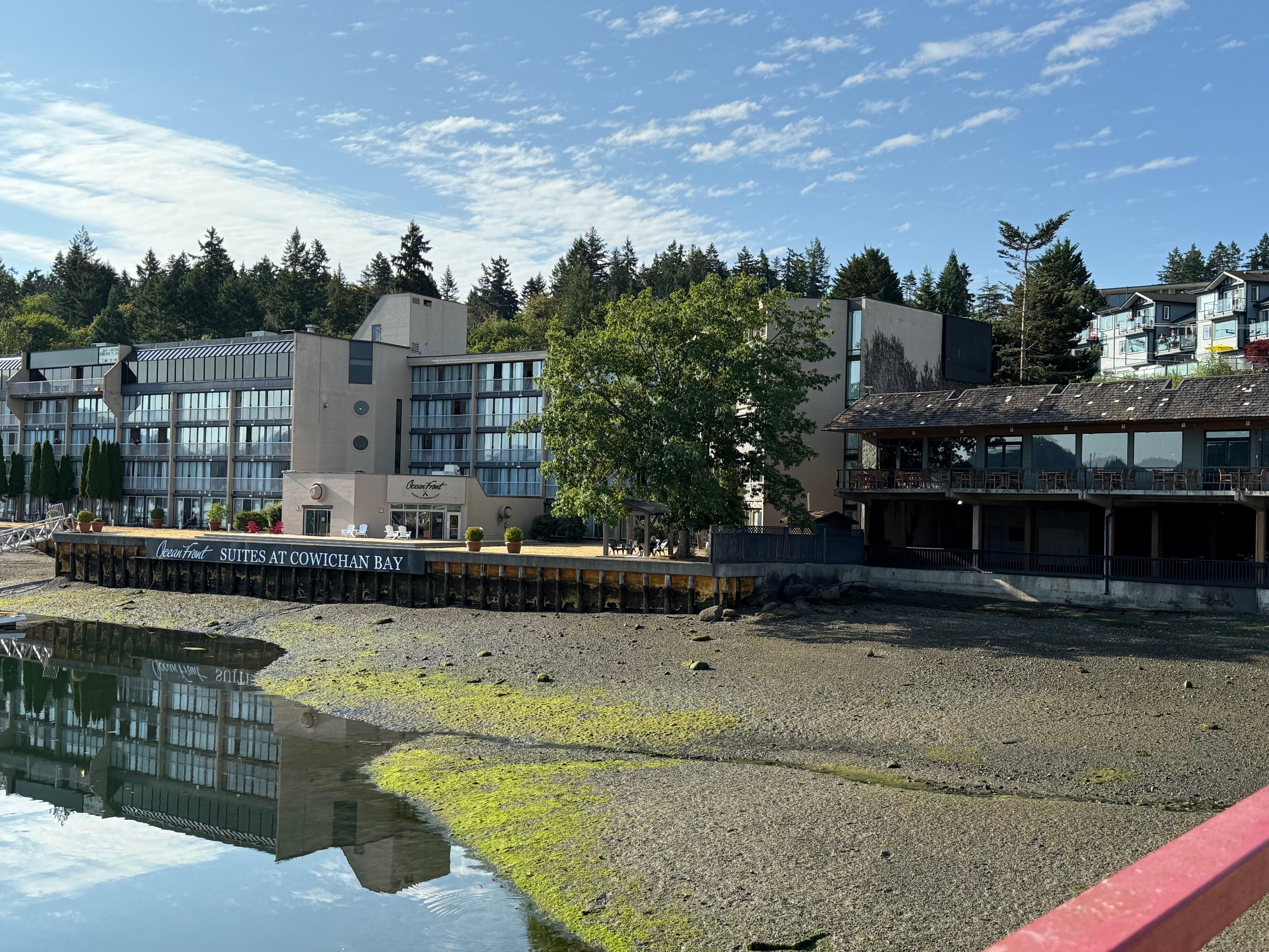 View from the pier looking at the hotel. The tide was out 