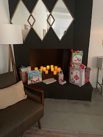 Fireplace is for looks only but they added flameless candles which helped with our Christmas