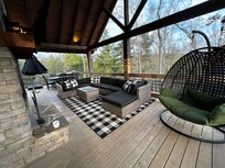 Deck/Porch area - so comfortable. I may need to buy a swing chair like this!