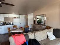 A view of the Kitchen and eating area.