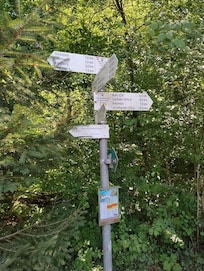 Wegweiser an der Rhein Überquerung in Rheinau