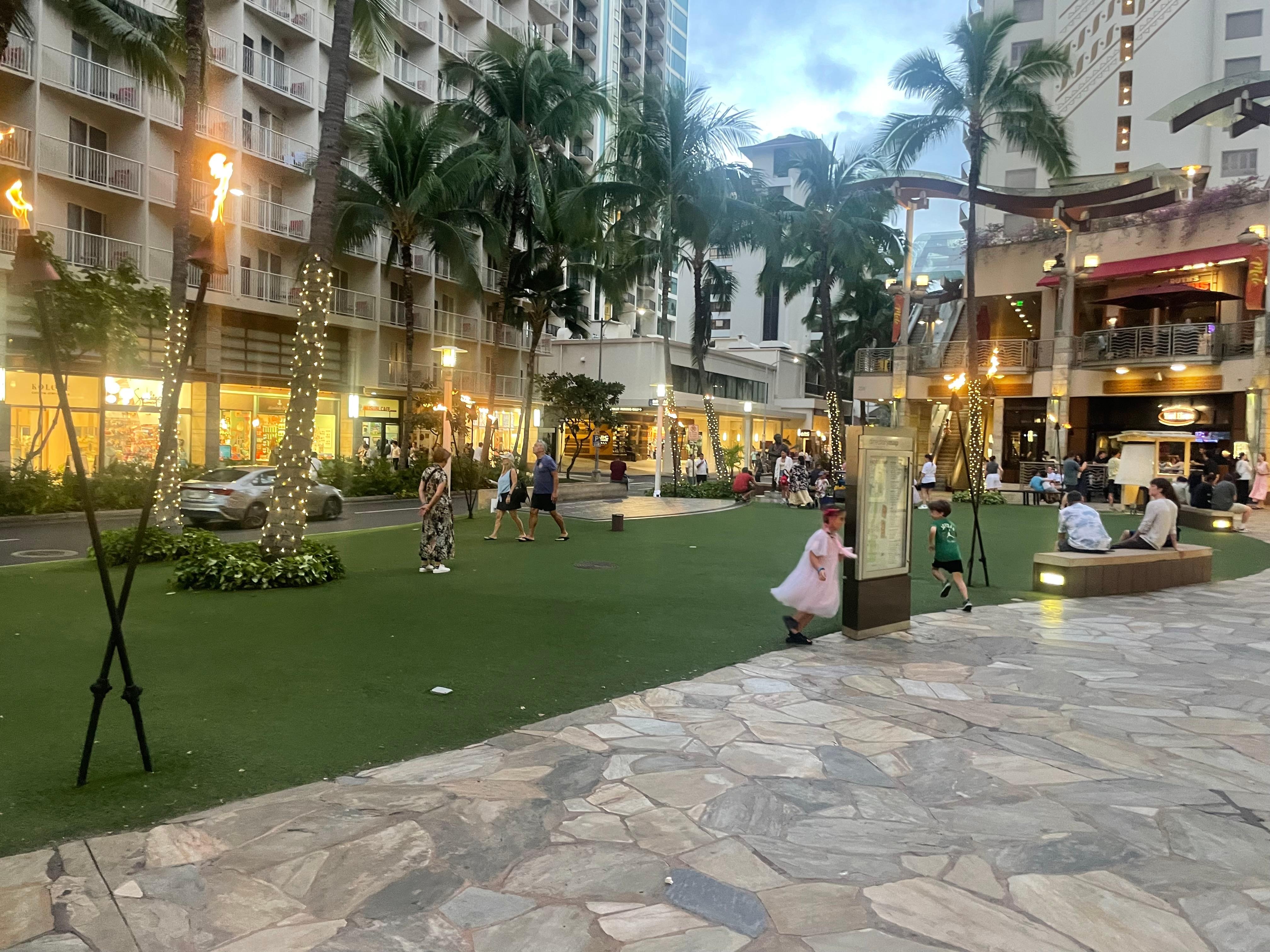The Waikiki Beach Walk directly connected to our hotel!