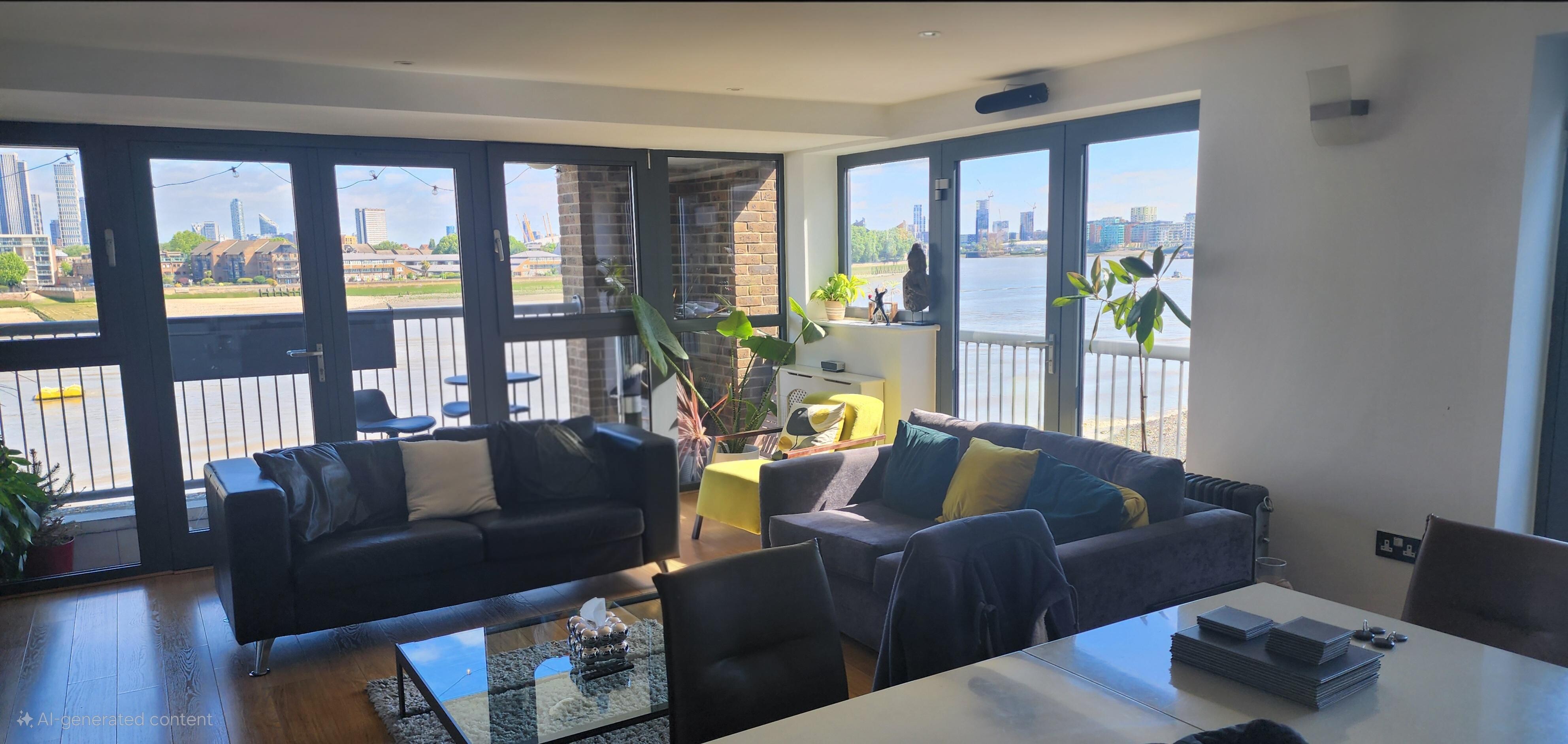 View of the living/dining area and the balcony (towards the left) where you can sit outside and enjoy the view.