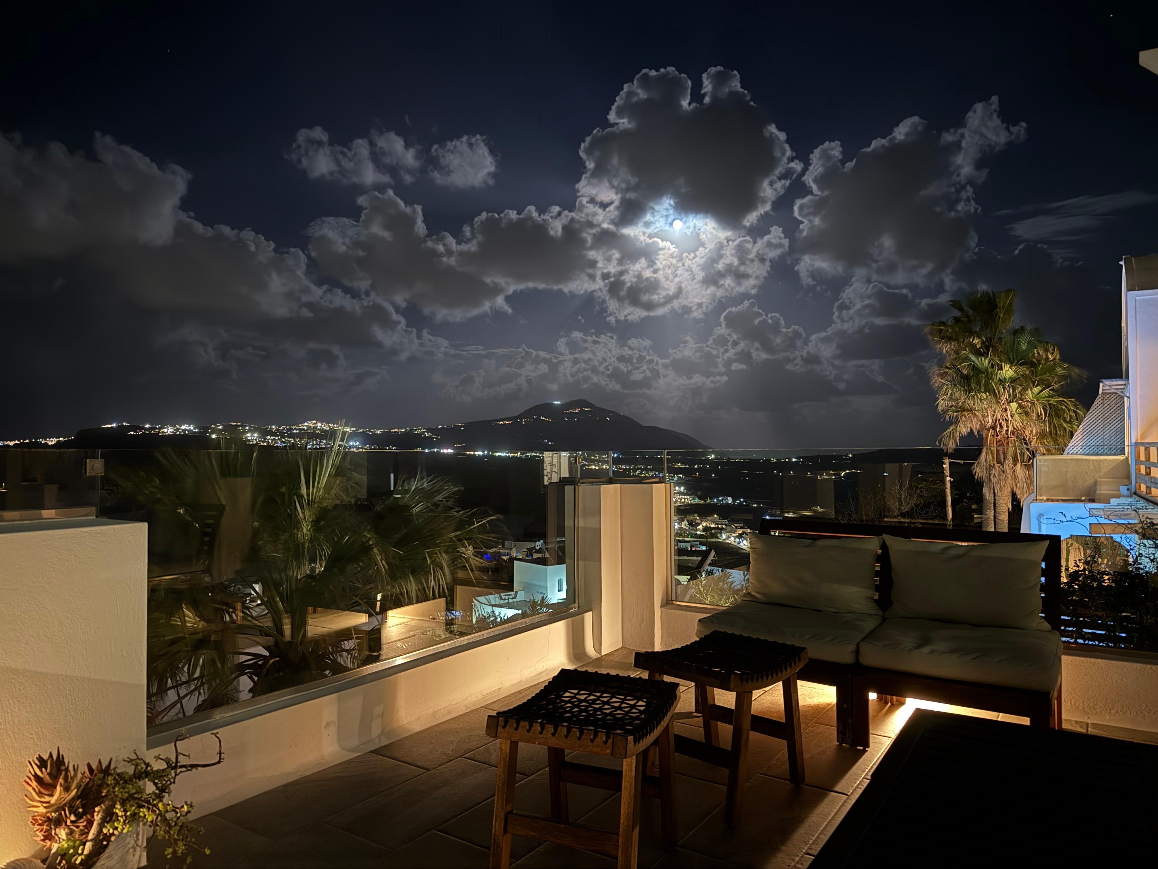 Moonrise over Santorini from the hot tub