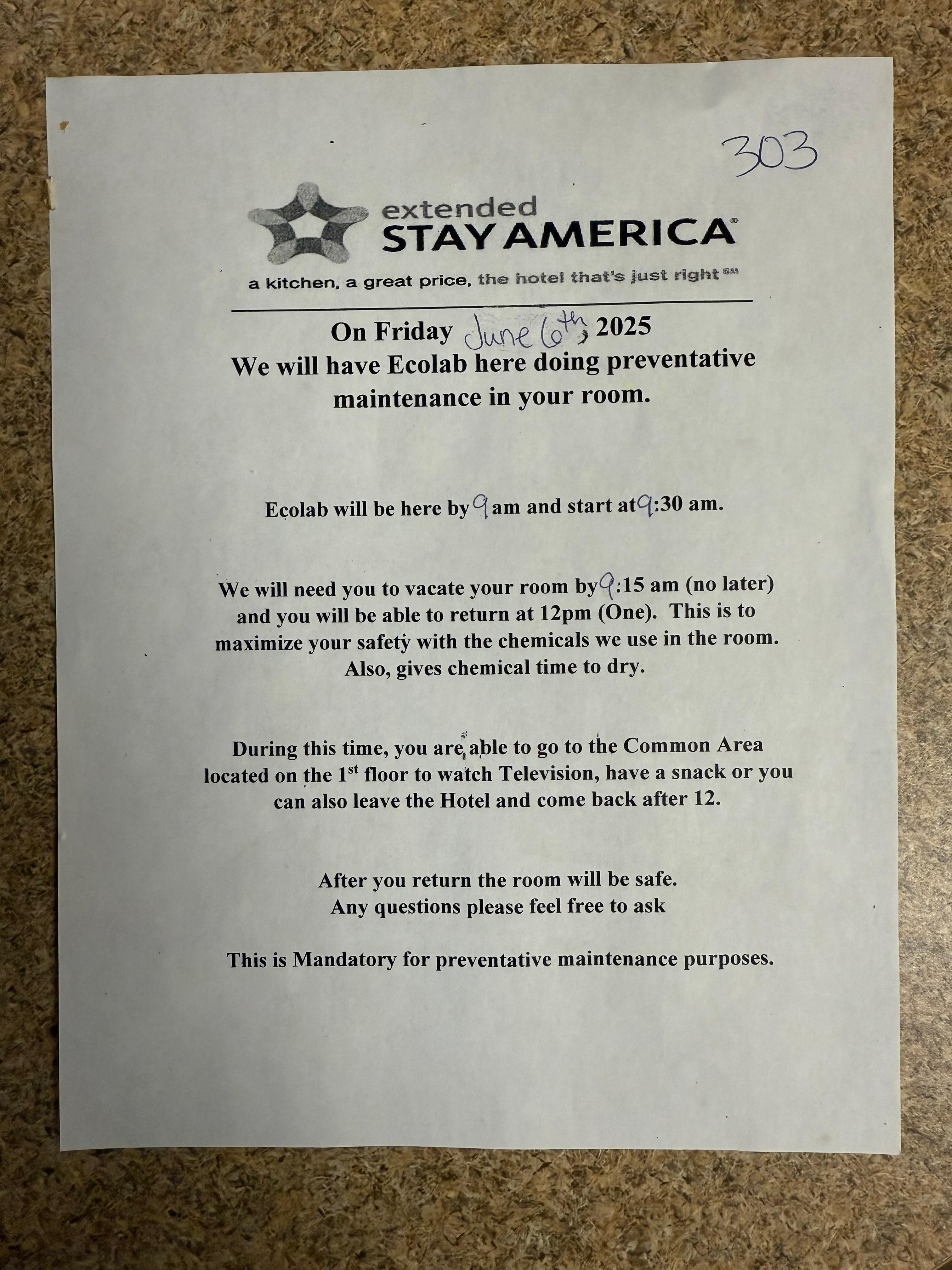 Notice to leave room
