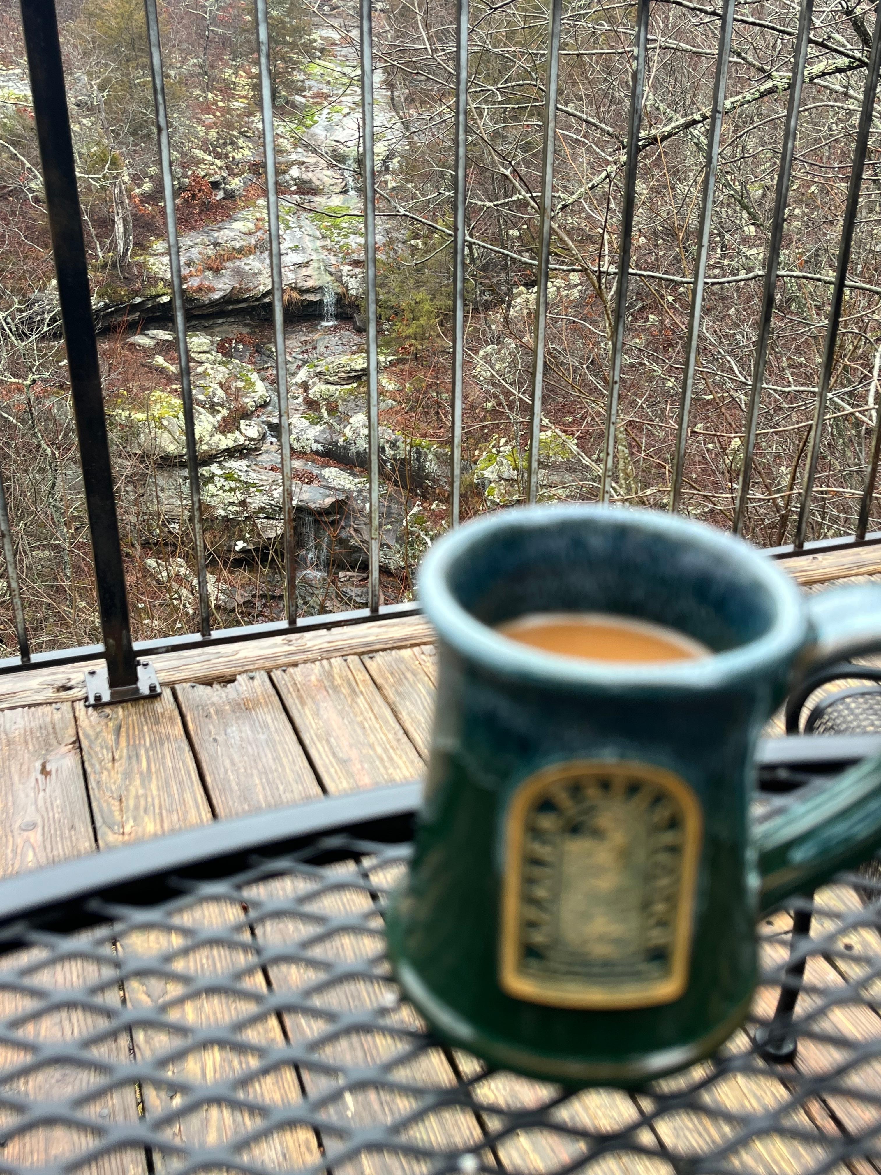 Morning coffee with waterfall 