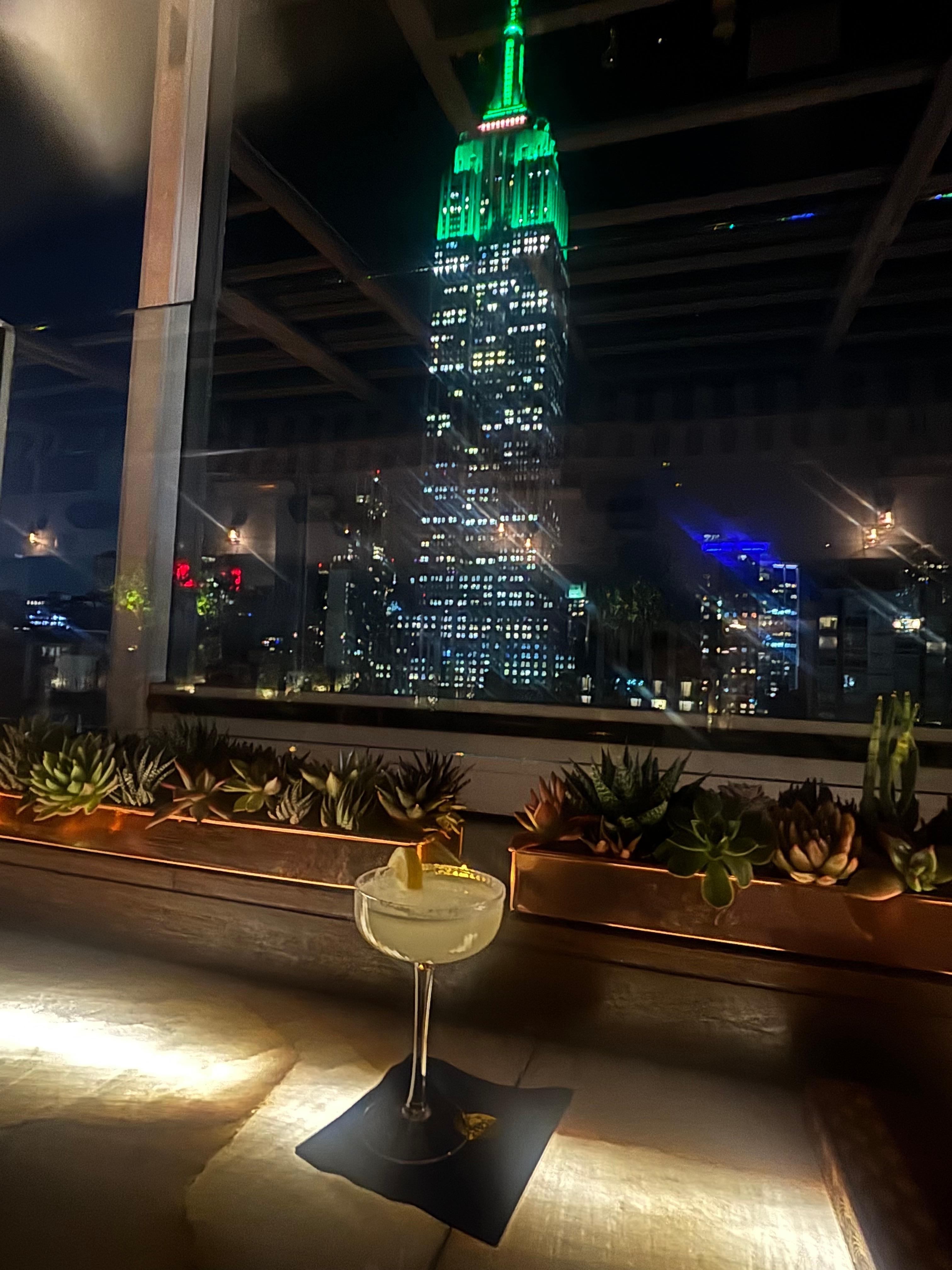 View of the Empire State Building from the rooftop bar. 