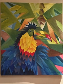 Unique geometrical painting in the kitchen